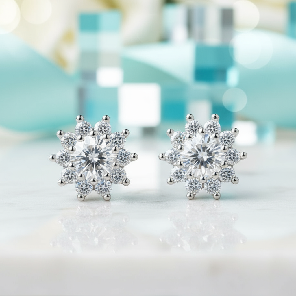 1.00 ct Diamond Birthstone Flower Stud Earrings-Evani Jewelry