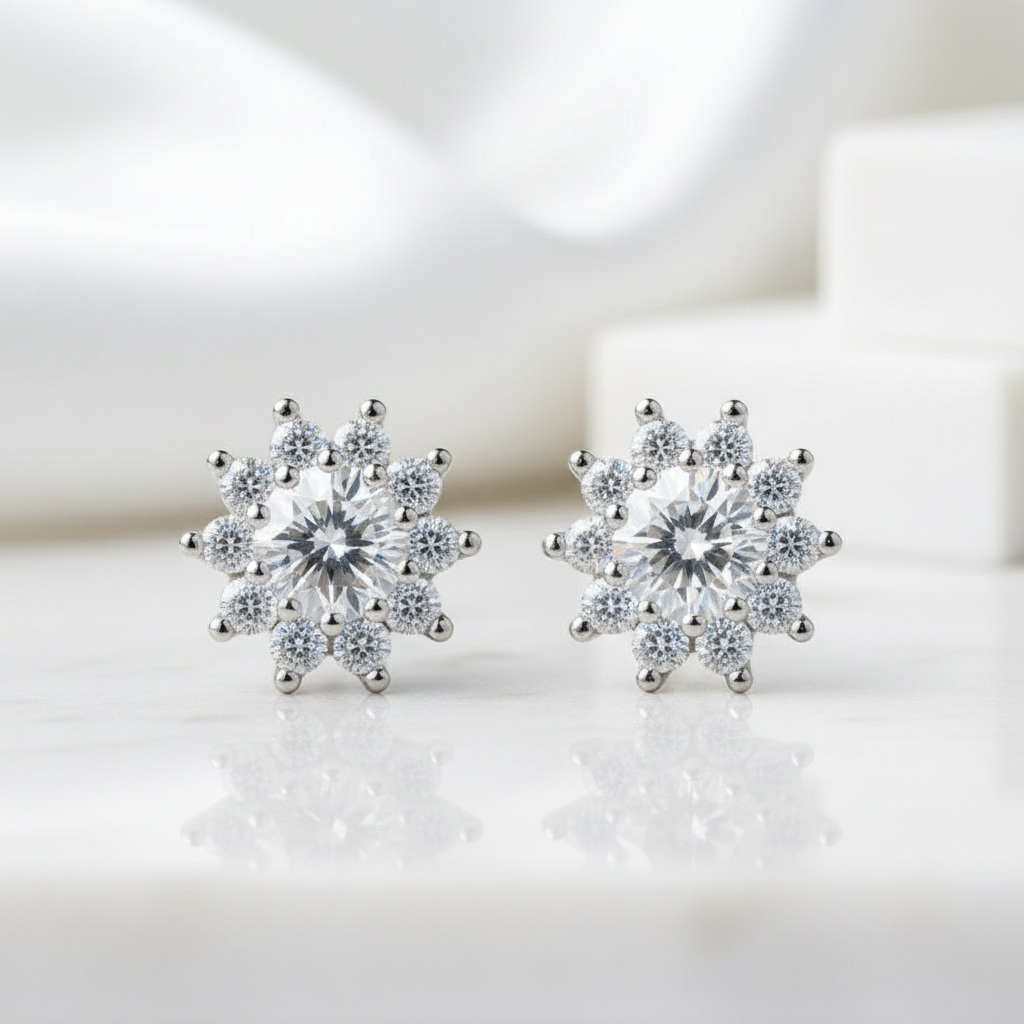 1.00 ct Diamond Birthstone Flower Stud Earrings-Evani Jewelry