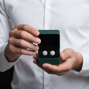 1.00 ct Blue-Green Diamond Option Flower Stud Earrings