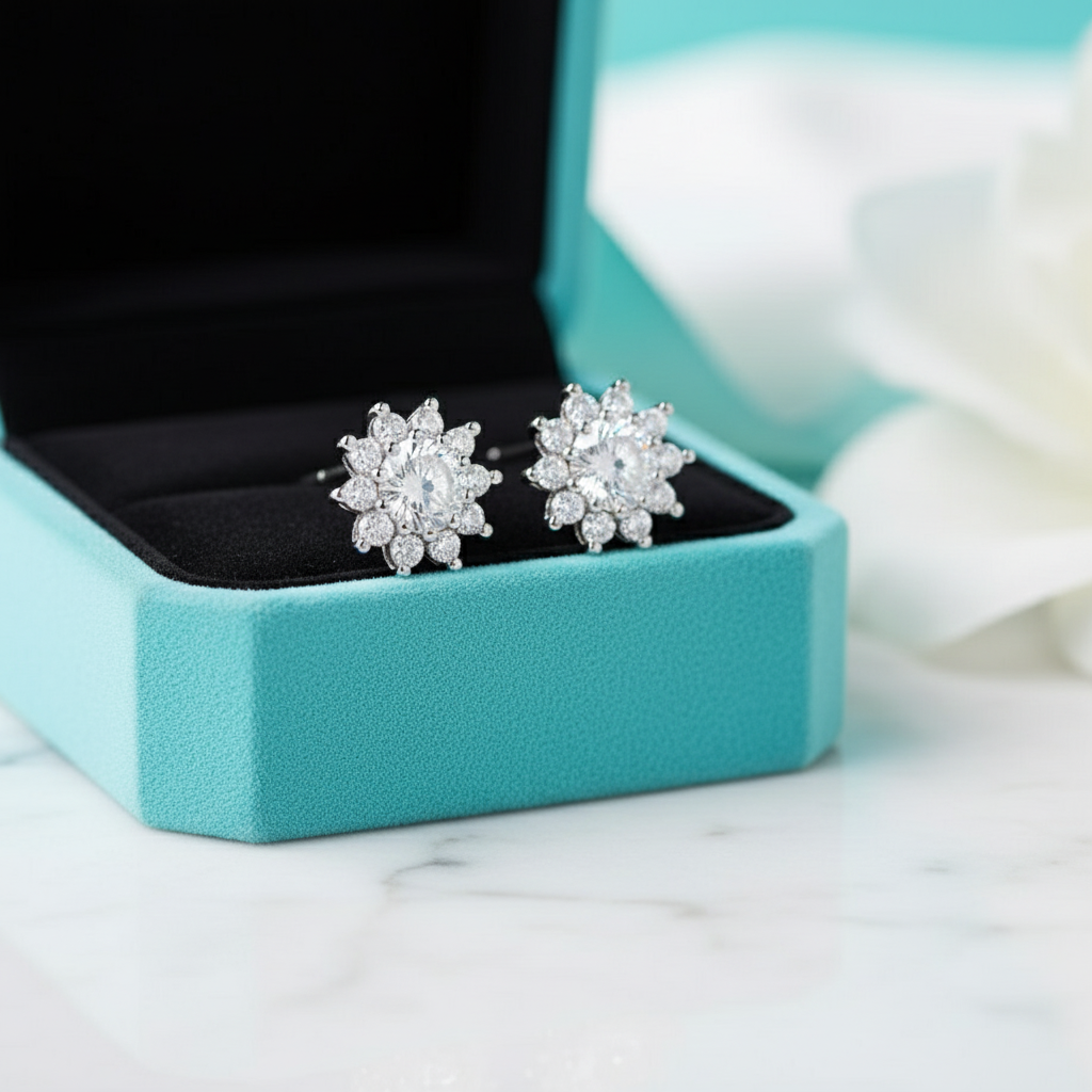1.00 ct Diamond Birthstone Flower Stud Earrings-Evani Jewelry