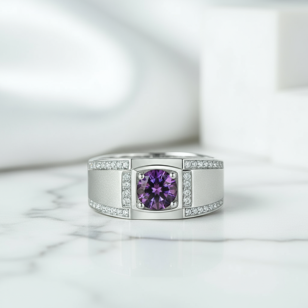 1.00 ct Alexandrite Channel Side Stones Men's Ring