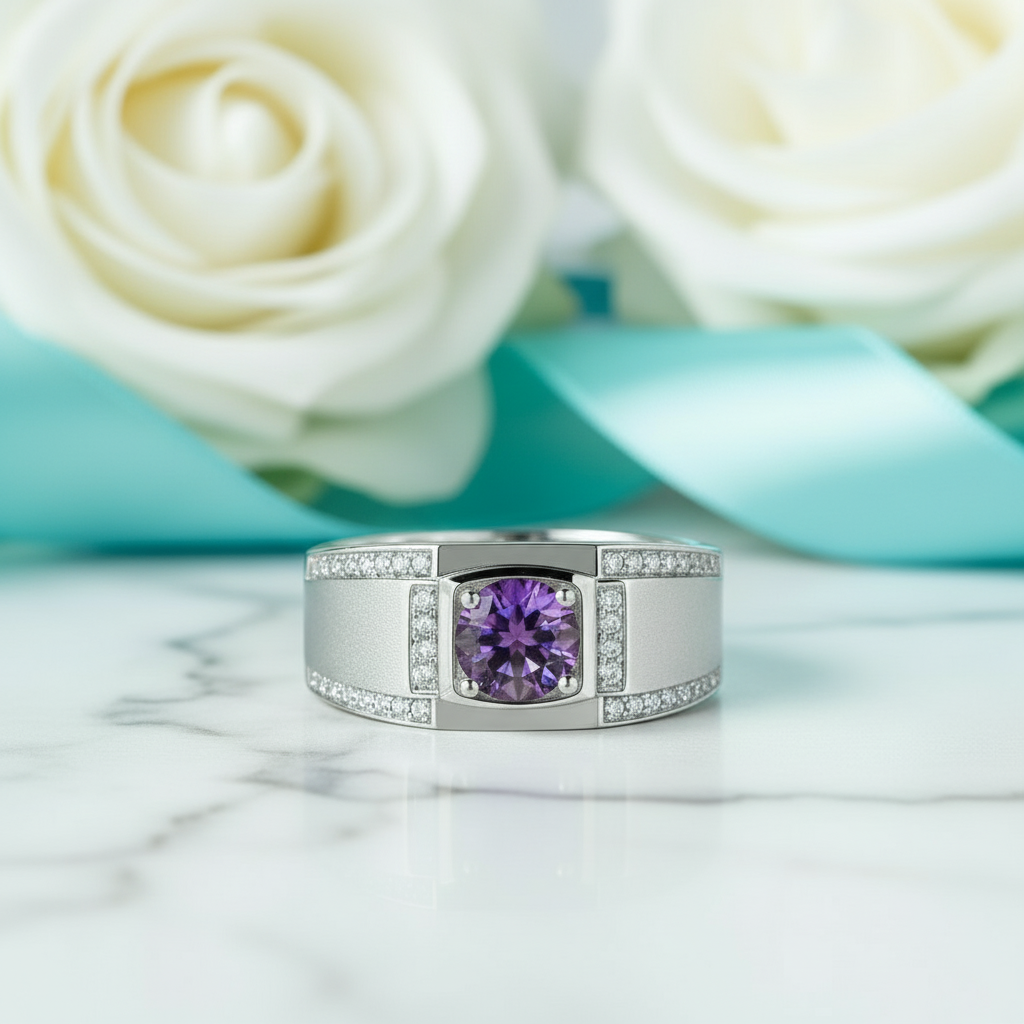 1.00 ct Alexandrite Channel Side Stones Men's Ring-Evani Jewelry