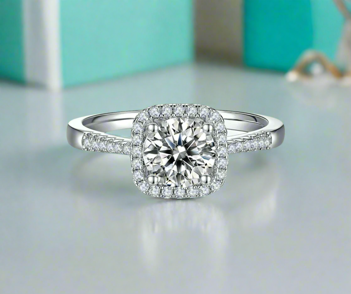1.00 ct Diamond Square Halo Engagement Ring-Evani Naomi Jewelry