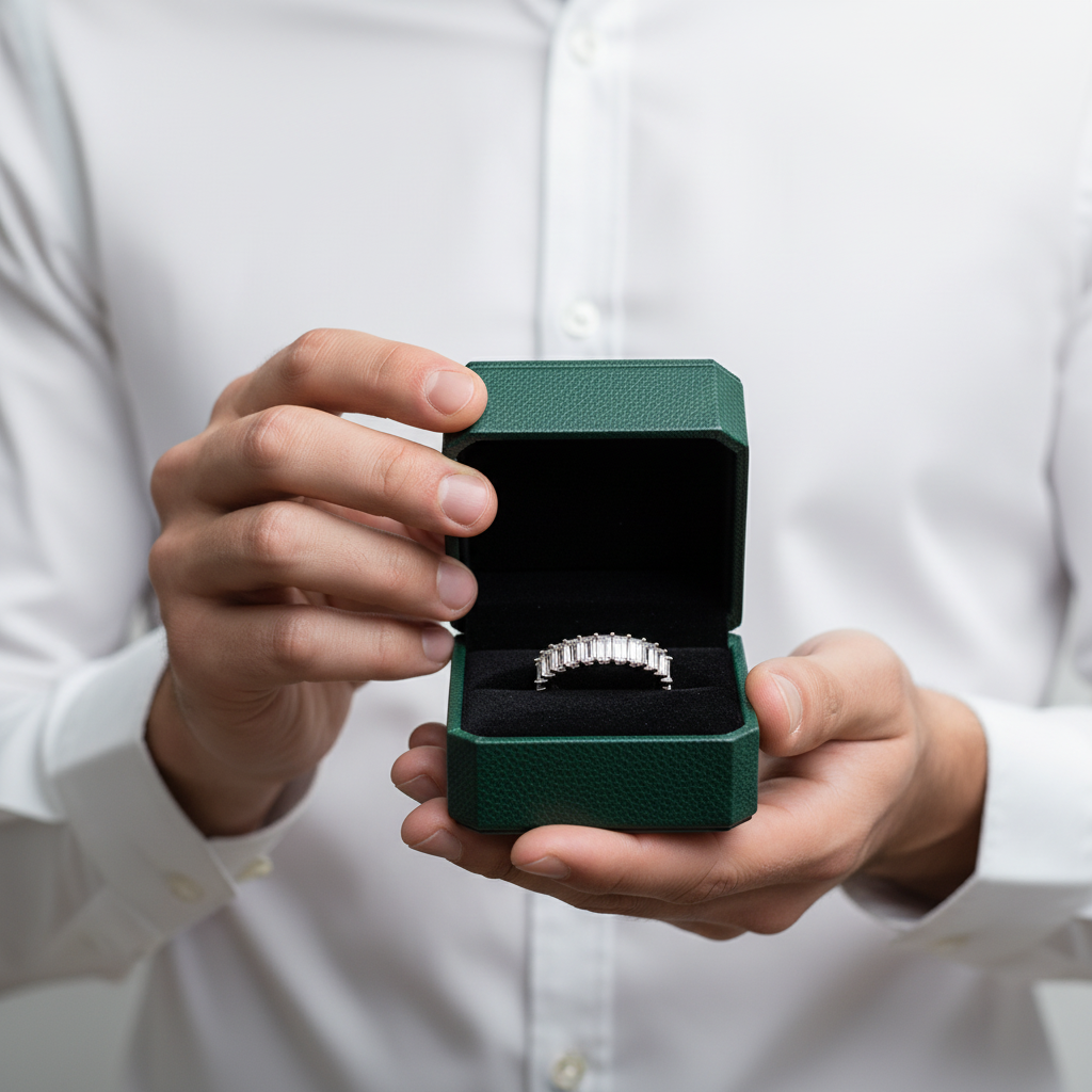 1.00 ct Emerald-cut Diamond Option Half Eternity Wedding Band