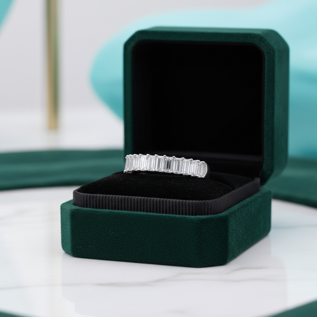1.00 ct Emerald-cut Diamond Option Half Eternity Wedding Band