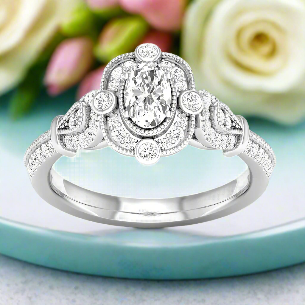 1.00 ct Oval Cut Diamond Vintage Style Engagement Ring-Evani Naomi Jewelry