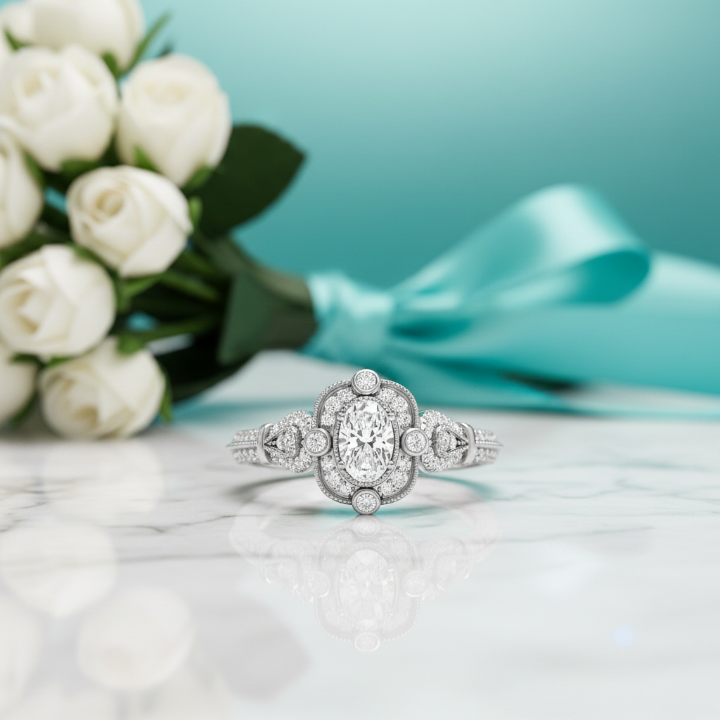 1.00 ct Oval Cut Diamond Vintage Style Engagement Ring-Evani Jewelry