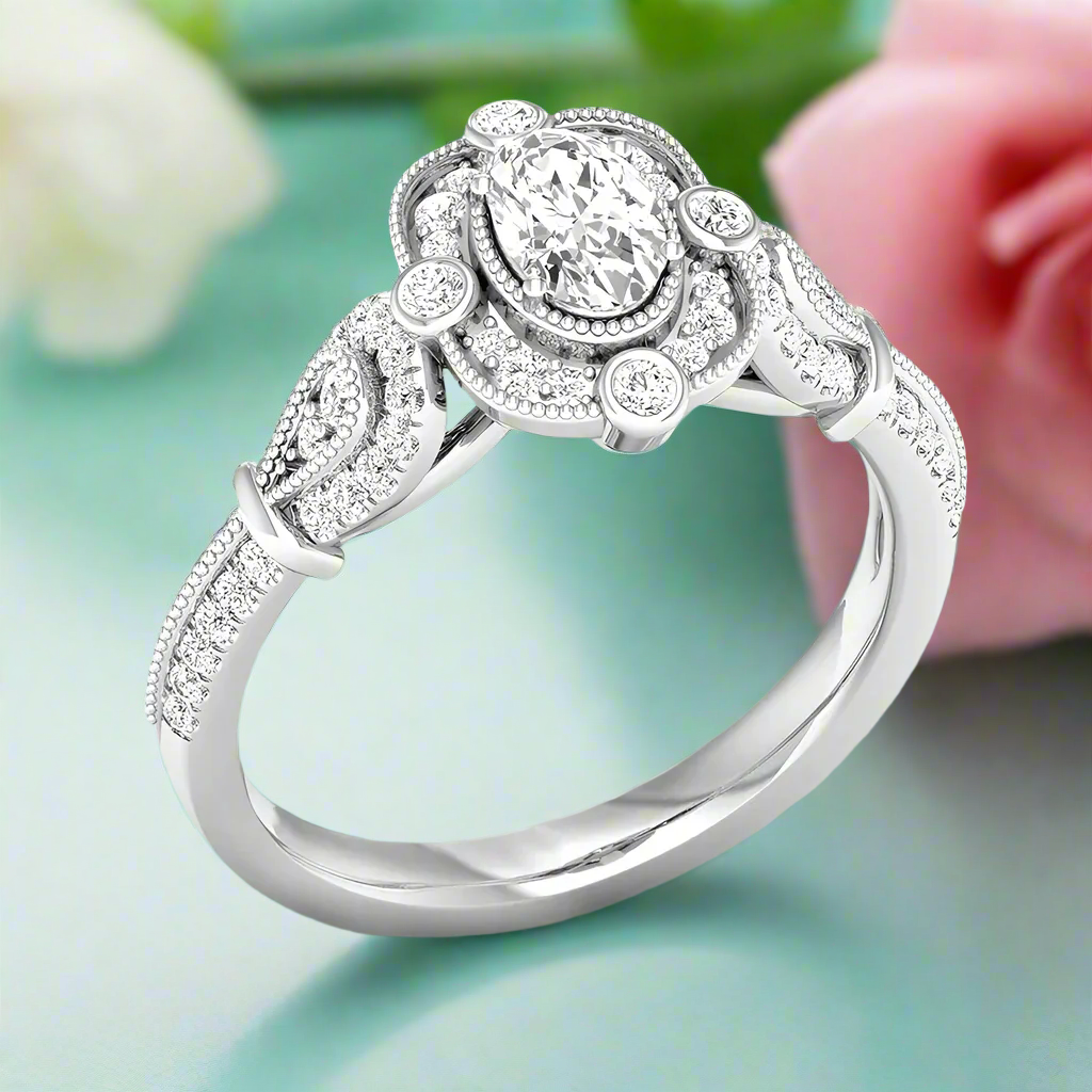 1.00 ct Oval Cut Diamond Vintage Style Engagement Ring-Evani Naomi Jewelry