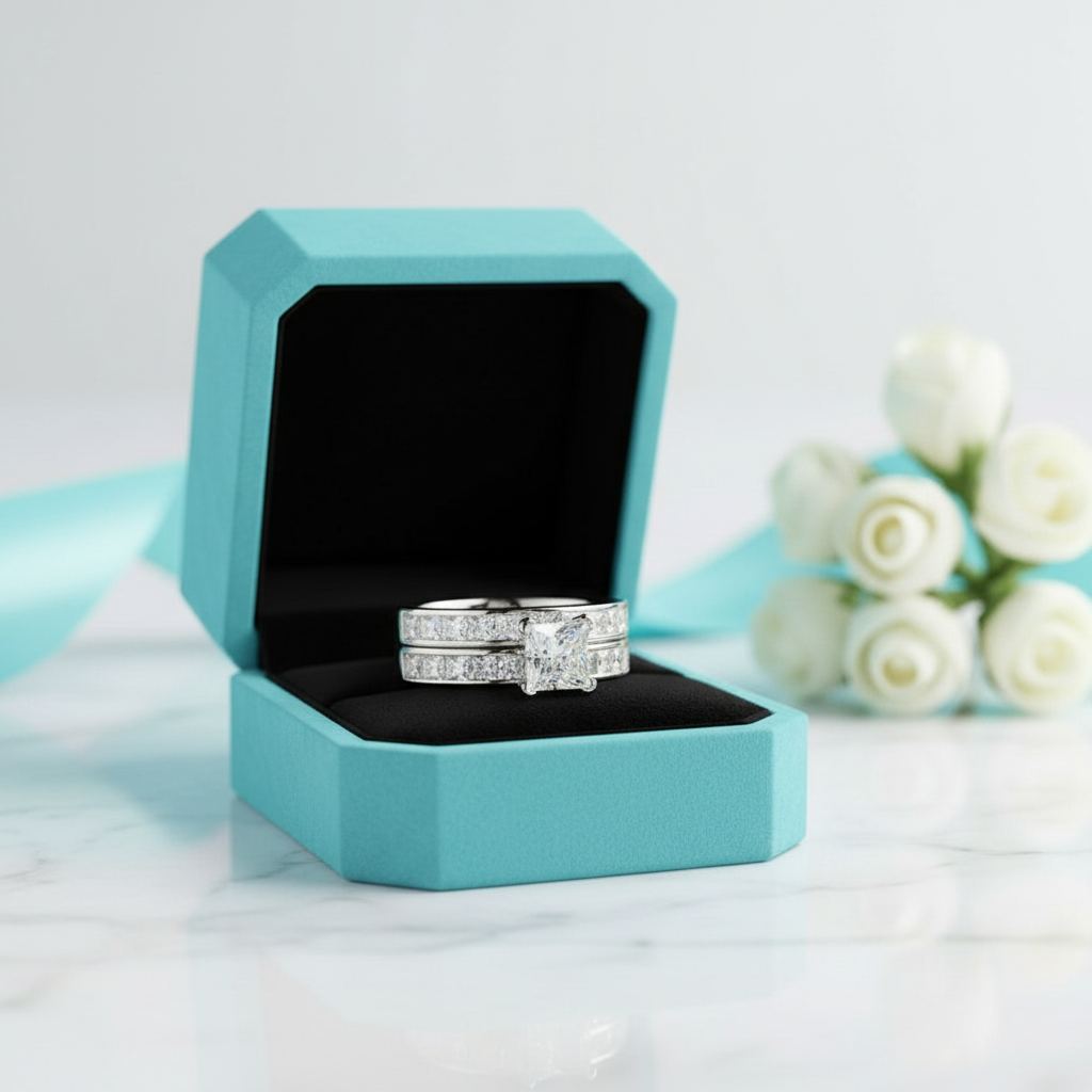 1.00 ct Princess-cut Diamond Birthstone Bridal Set-Evani Jewelry