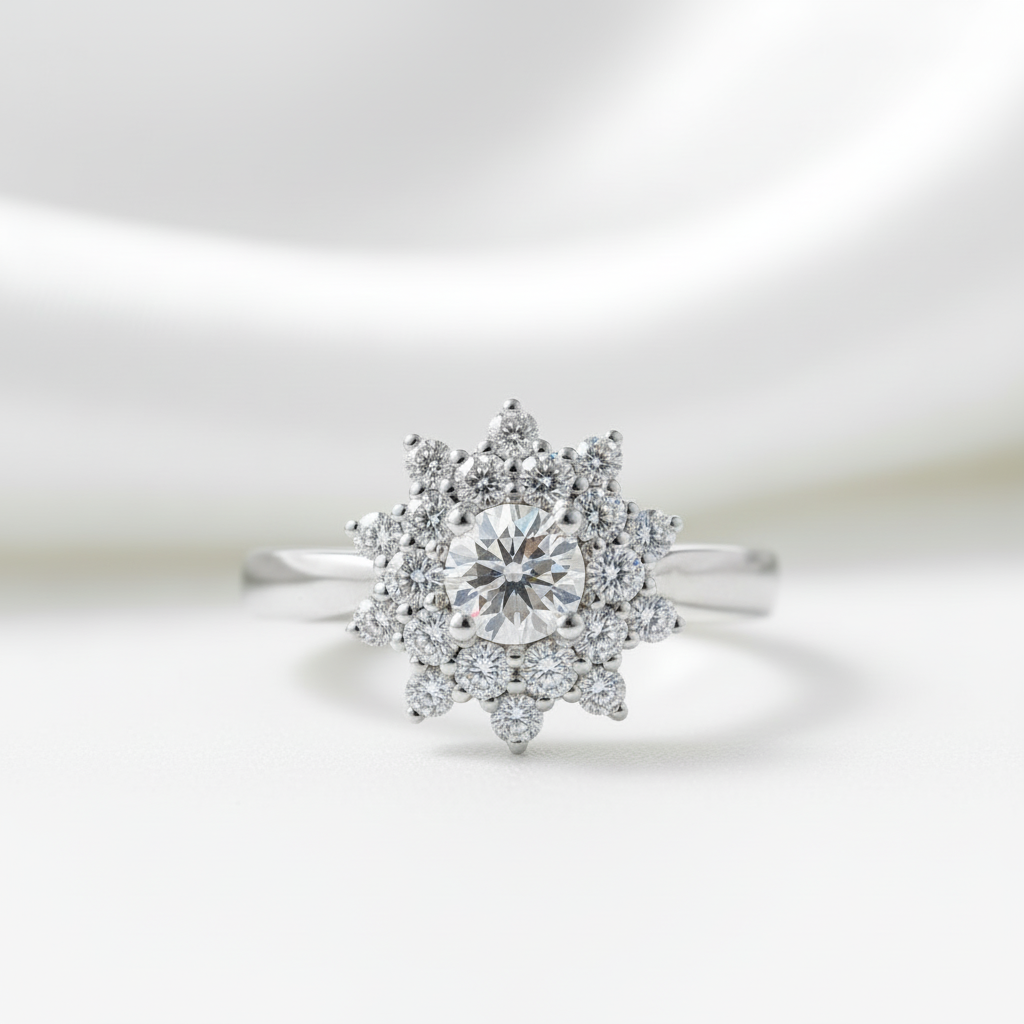 1.00 ct Round Brilliant Cut Diamond Option Flower Engagement Ring - Evani Naomi Jewelry