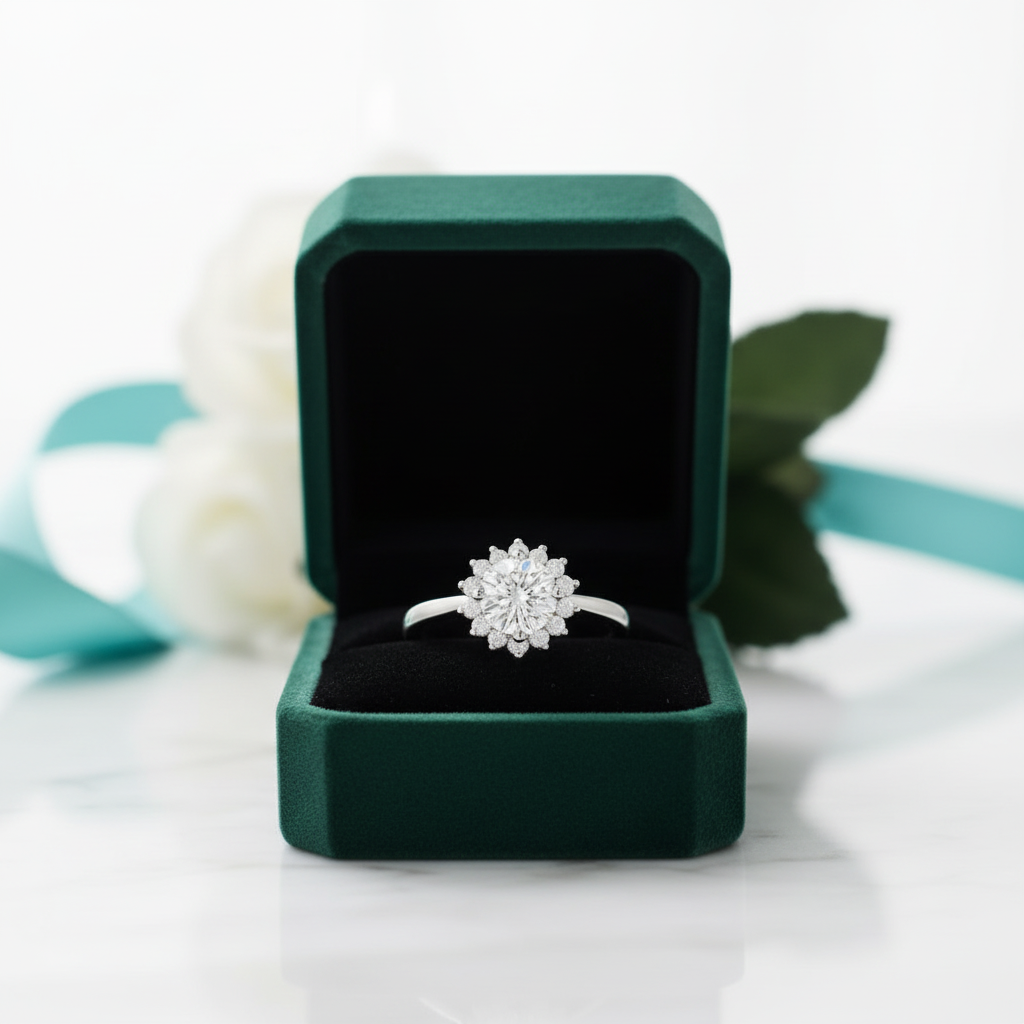 1.00 ct Sunflower Shaped Halo Diamond OptionEngagement Ring - Evani Naomi Jewelry