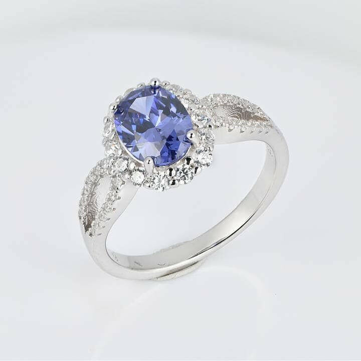 1.0ct Blue Sapphire Oval Cut Diamond Engagement Ring with Halo-Evani Jewelry