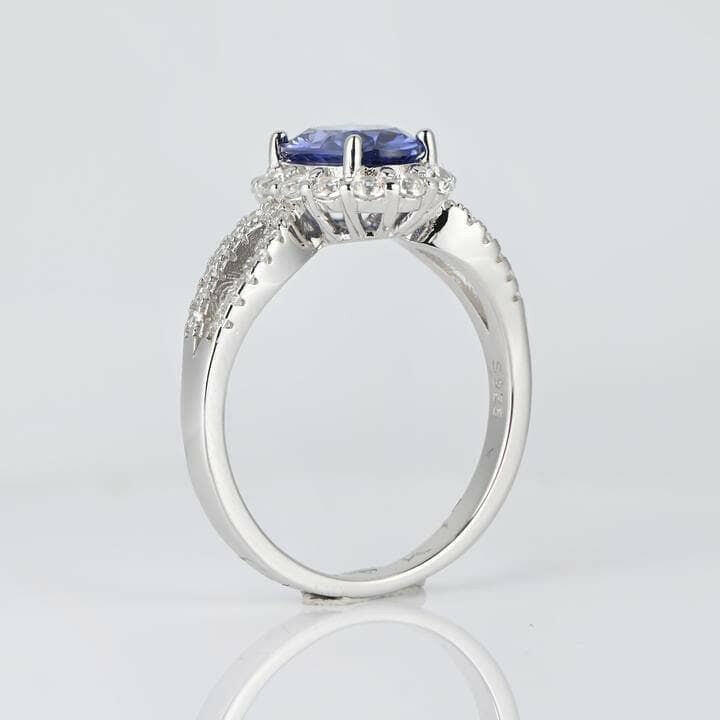 1.0ct Blue Sapphire Oval Cut Diamond Engagement Ring with Halo-Evani Naomi Jewelry