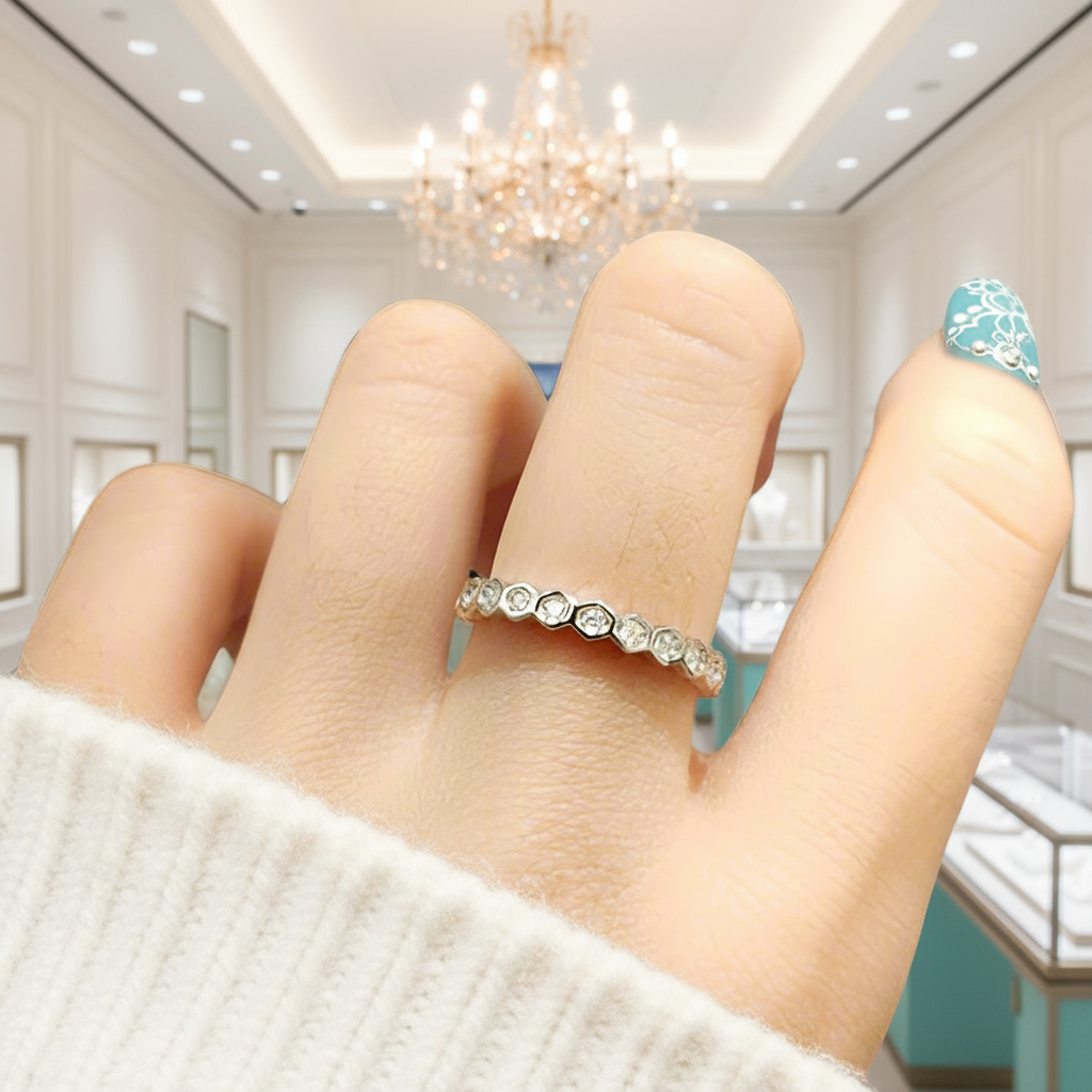 1.0ct Diamond Honeycomb Shaped Platinum Wedding Band-Evani Jewelry