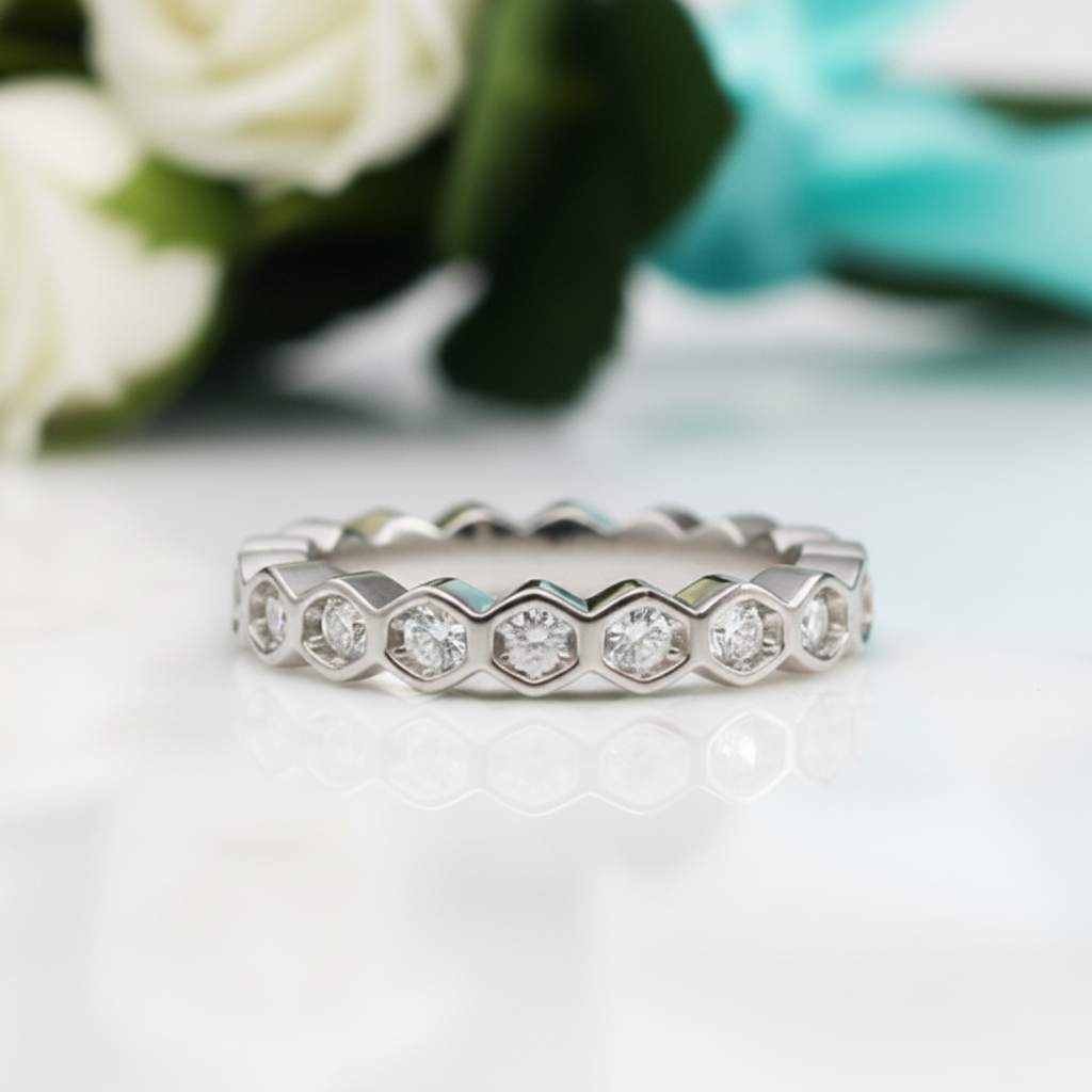 1.0ct Diamond Option Honeycomb Shaped Platinum Wedding Band - Evani Naomi Jewelry