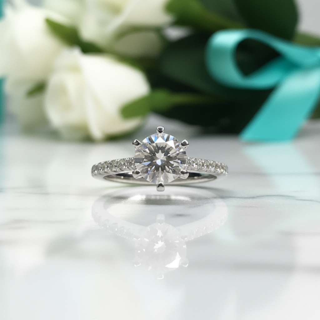 1.0ct Round Cut Diamond White Gold Engagement Ring-Evani Jewelry