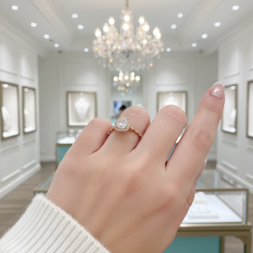 1.2 Ct Round Cut Diamond 14K Rose Gold Halo Engagement Ring-Evani Jewelry