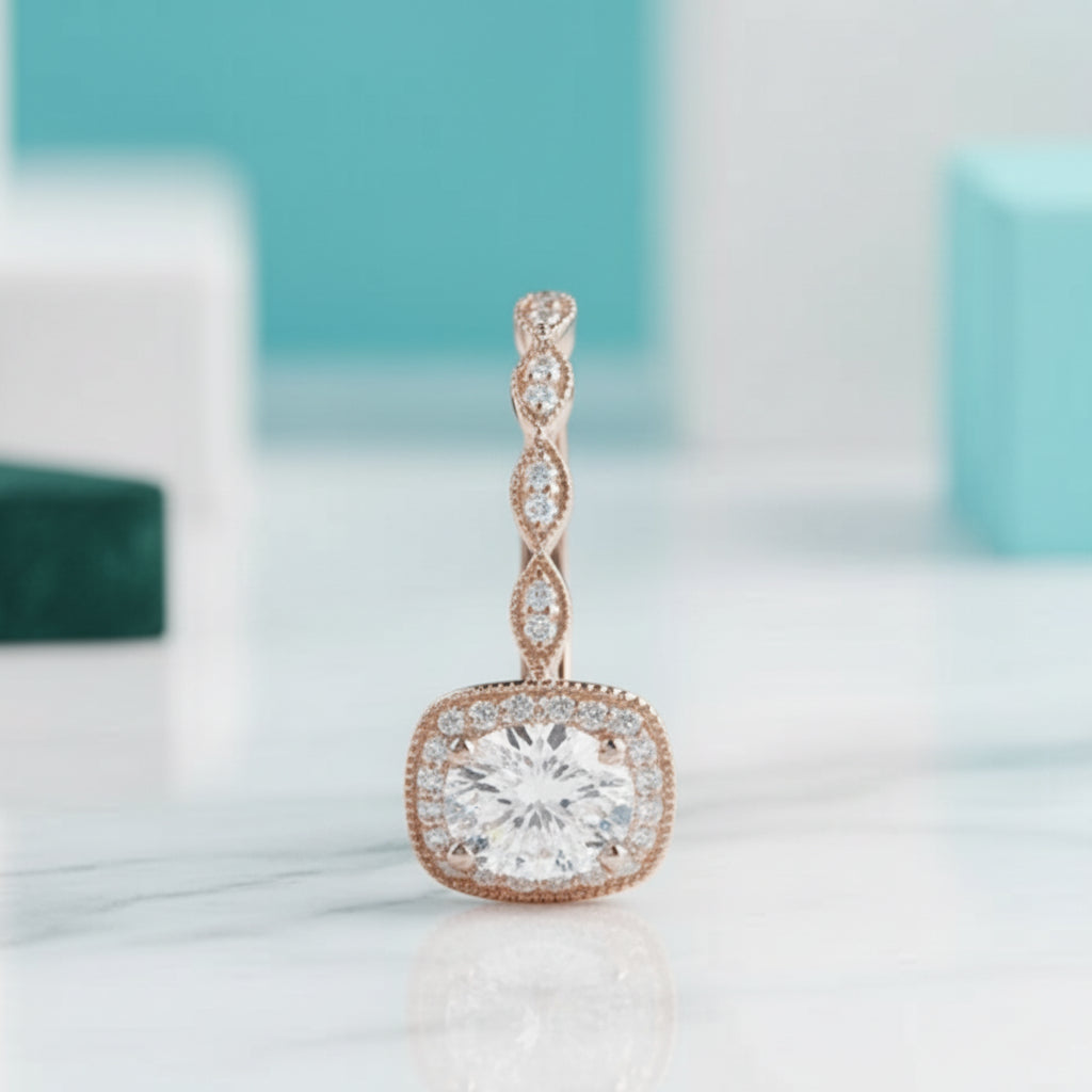 1.2 Ct Round Cut Diamond 14K Rose Gold Halo Engagement Ring-Evani Jewelry
