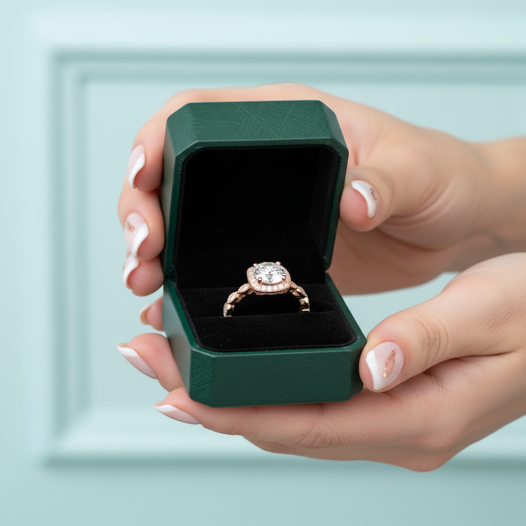 1.2 Ct Round Cut Diamond Option14K Rose Gold Halo Engagement Ring - Evani Naomi Jewelry