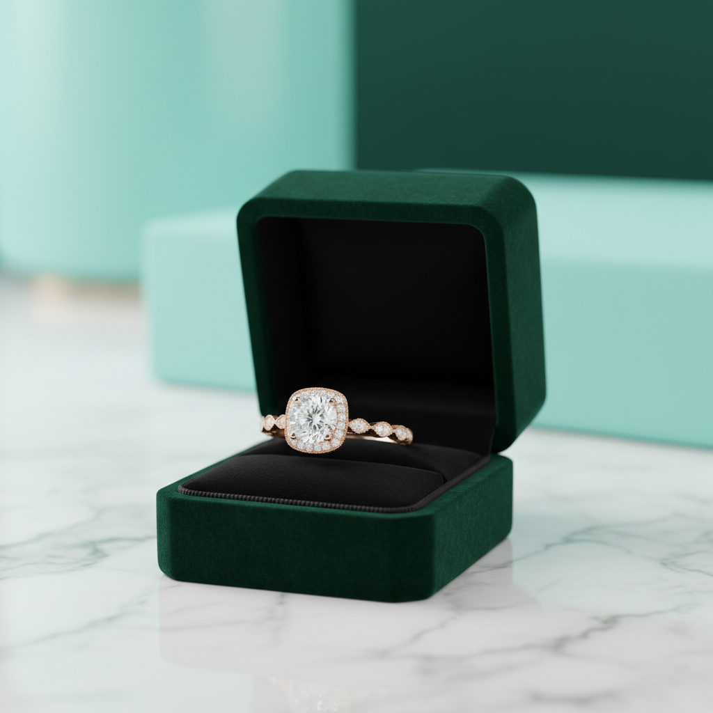 1.2 Ct Round Cut Diamond Option14K Rose Gold Halo Engagement Ring - Evani Naomi Jewelry