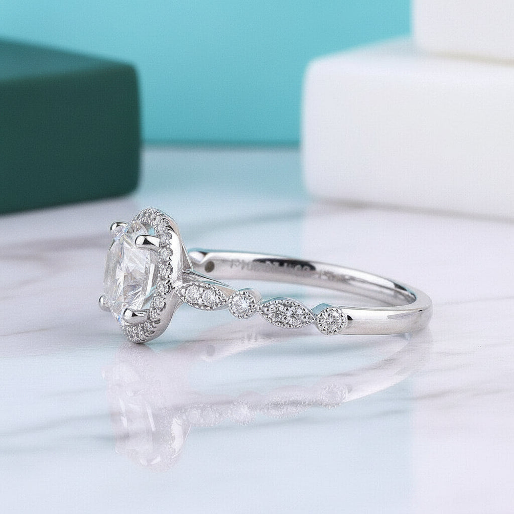 1.2 Ct Round Cut Halo Diamond 14k White Gold Engagement Ring-Evani Jewelry