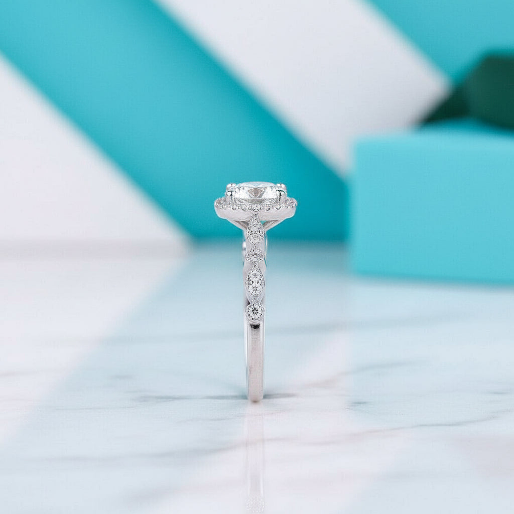 1.2 Ct Round Cut Halo Diamond 14k White Gold Engagement Ring-Evani Jewelry