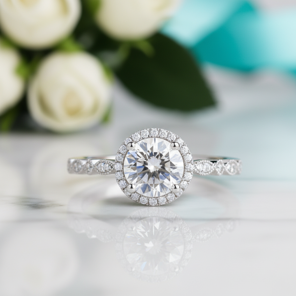 1.2 Ct Round Cut Halo Diamond 14k White Gold Engagement Ring-Evani Jewelry
