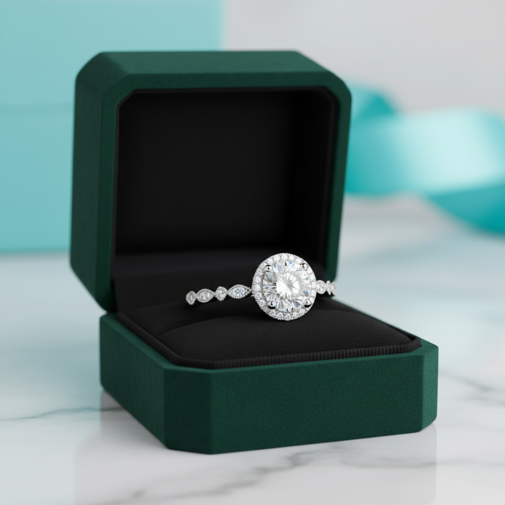 1.2 Ct Round Cut Halo Diamond Option14k White Gold Engagement Ring - Evani Naomi Jewelry