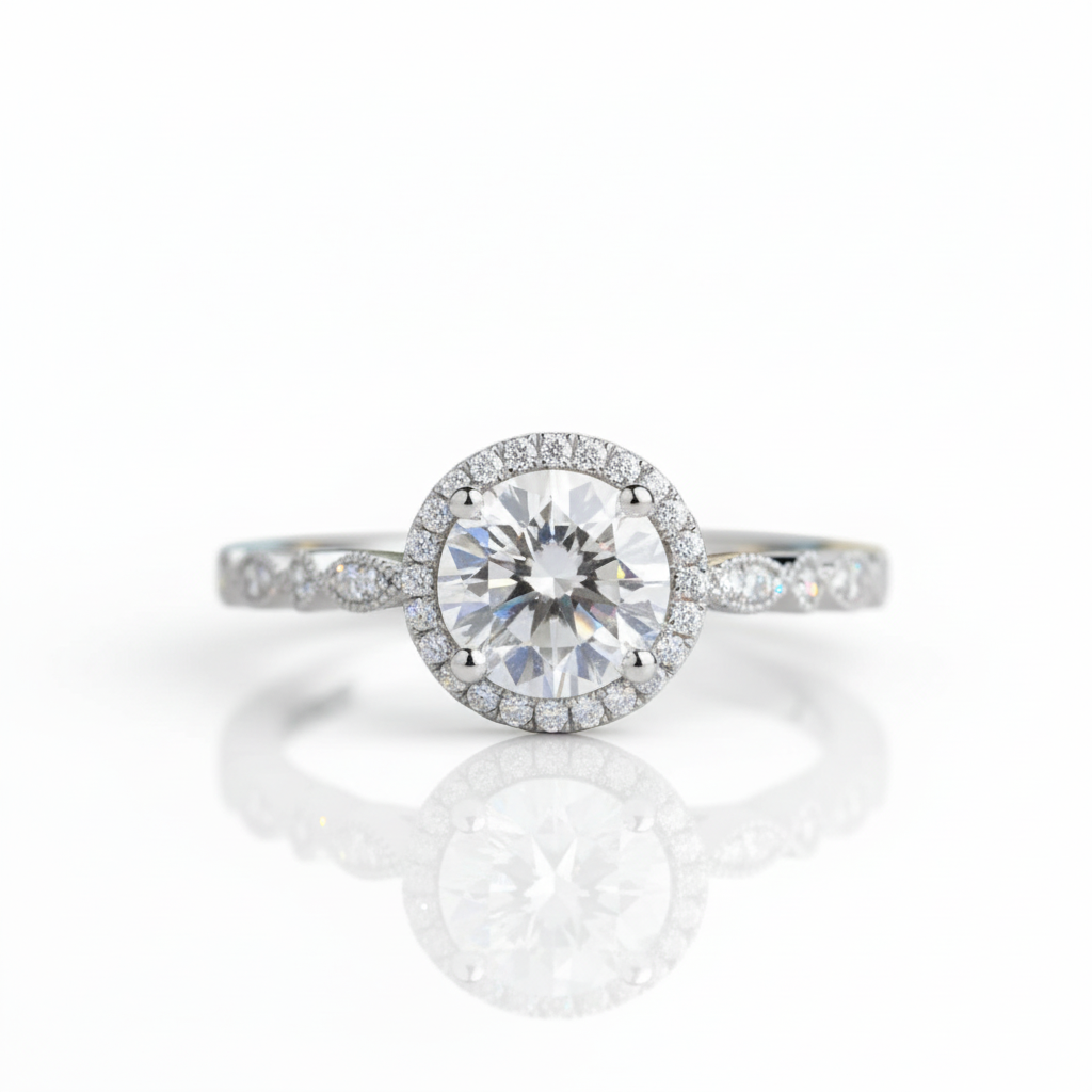 1.2 Ct Round Cut Halo Diamond Option14k White Gold Engagement Ring - Evani Naomi Jewelry