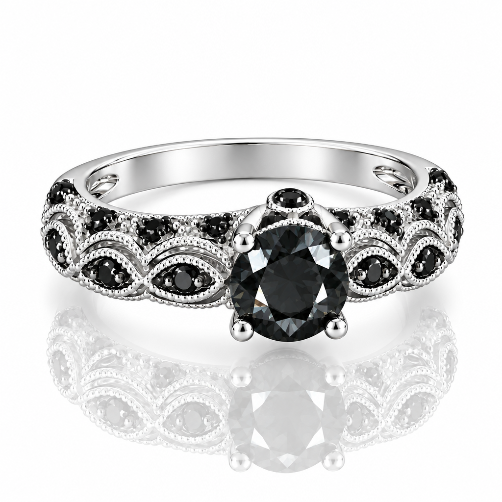1.28 Ct Round Cut Black Diamond Option Engagement Ring - Evani Naomi Jewelry