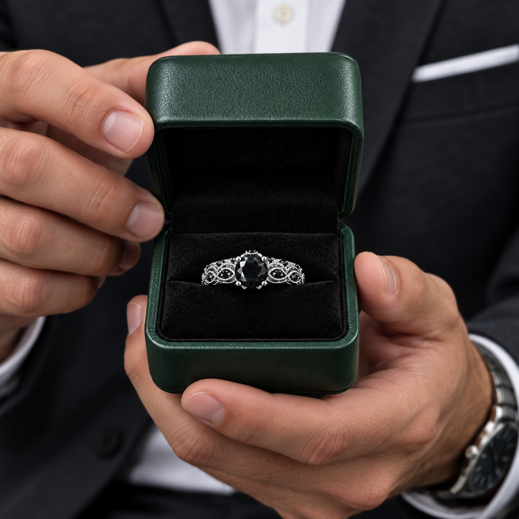 1.28 Ct Round Cut Black Diamond Option Engagement Ring - Evani Naomi Jewelry