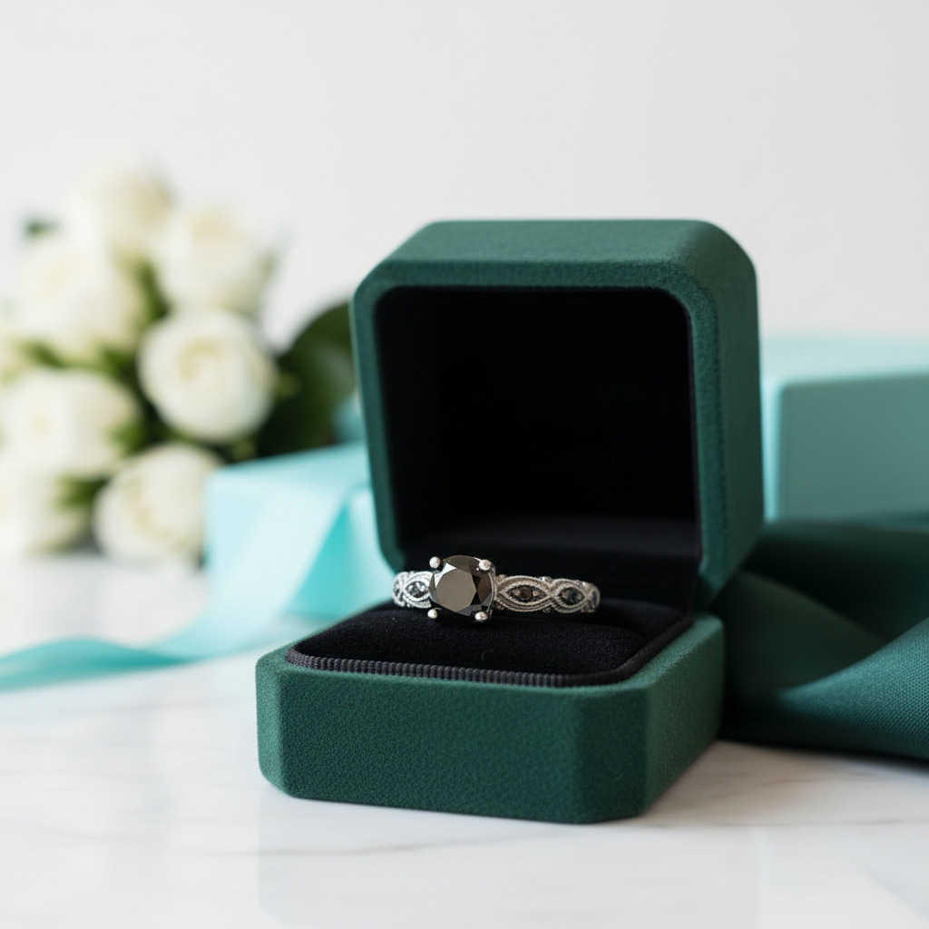 1.28 Ct Round Cut Black Diamond Option Engagement Ring - Evani Naomi Jewelry