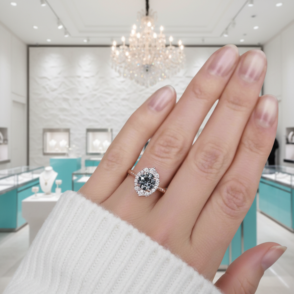 1.3 Ct Round Cut Diamond Option Halo Vintage Engagement Ring - Evani Naomi Jewelry