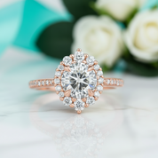 1.3 Ct Round Cut Diamond Option Halo Vintage Engagement Ring - Evani Naomi Jewelry