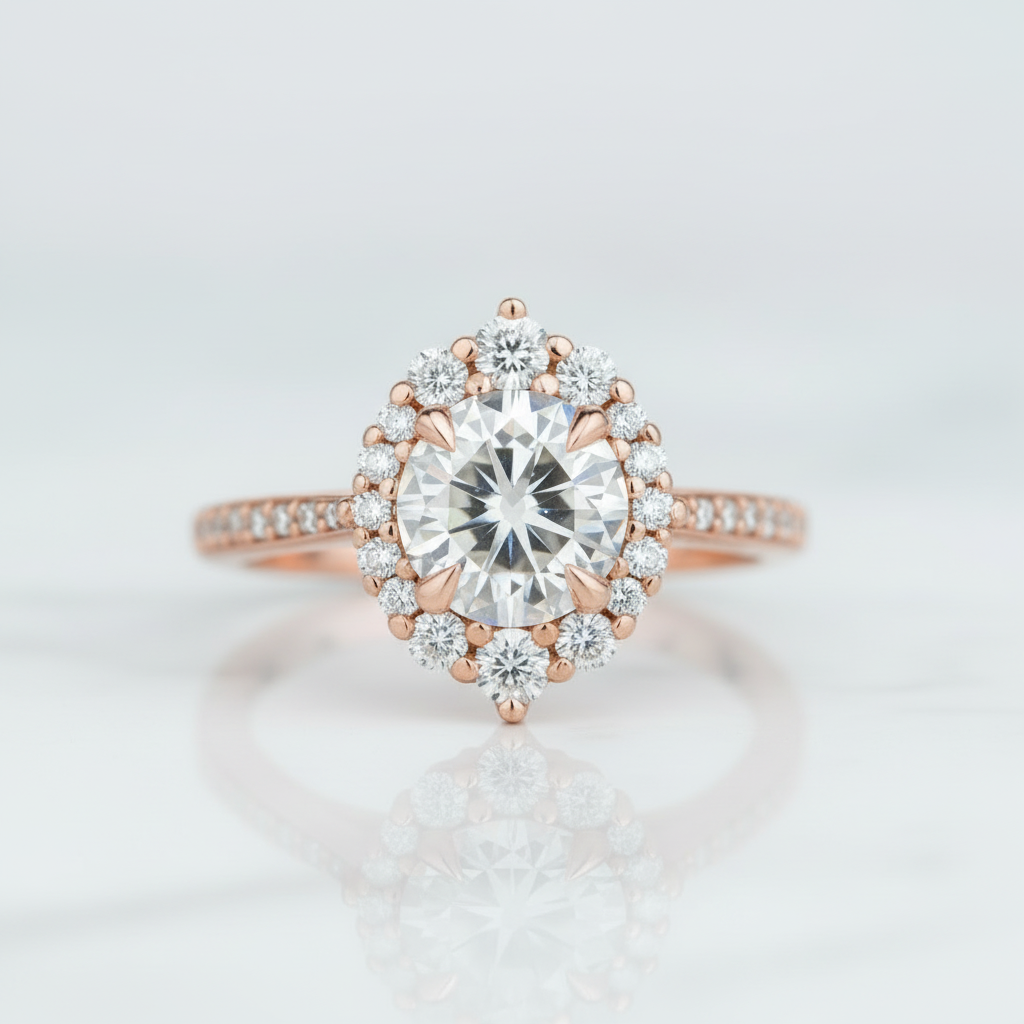 1.3 Ct Round Cut Diamond Option Halo Vintage Engagement Ring - Evani Naomi Jewelry