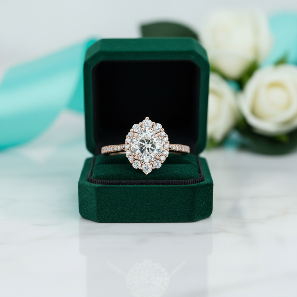 1.3 Ct Round Cut Diamond Option Halo Vintage Engagement Ring - Evani Naomi Jewelry