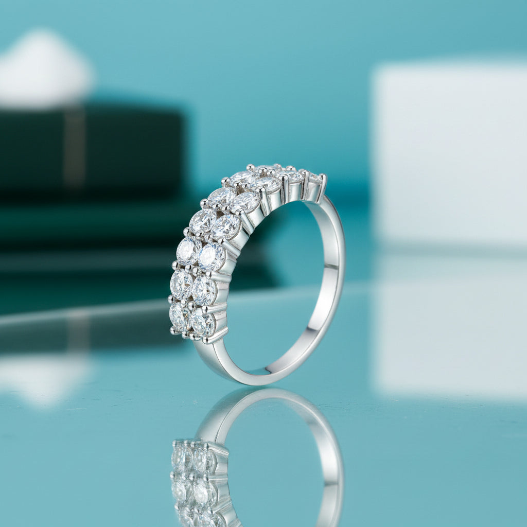 1.4 Ctw Round Diamond Half Eternity Wedding Band-Evani Jewelry