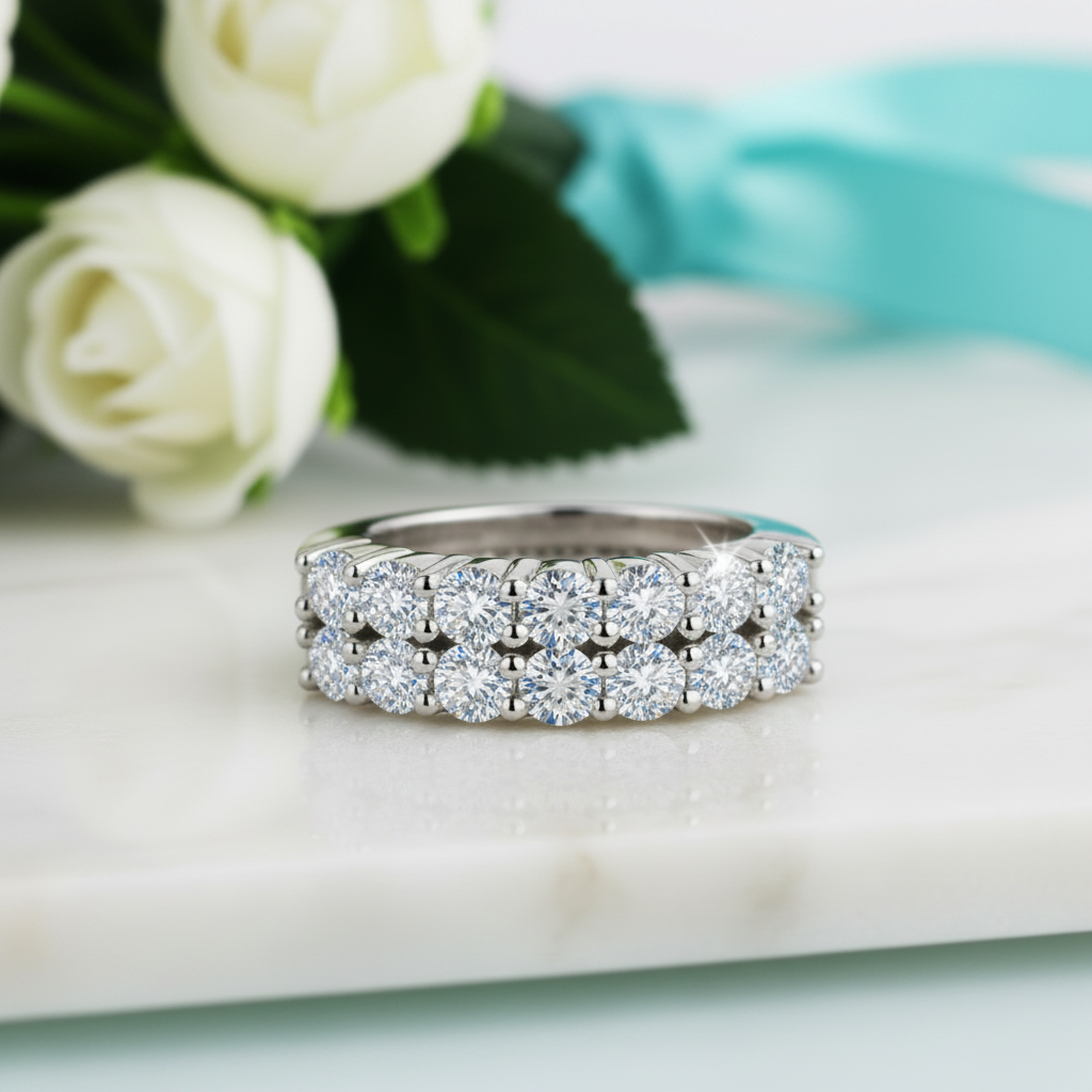 1.4 Ctw Round Diamond Half Eternity Wedding Band-Evani Jewelry