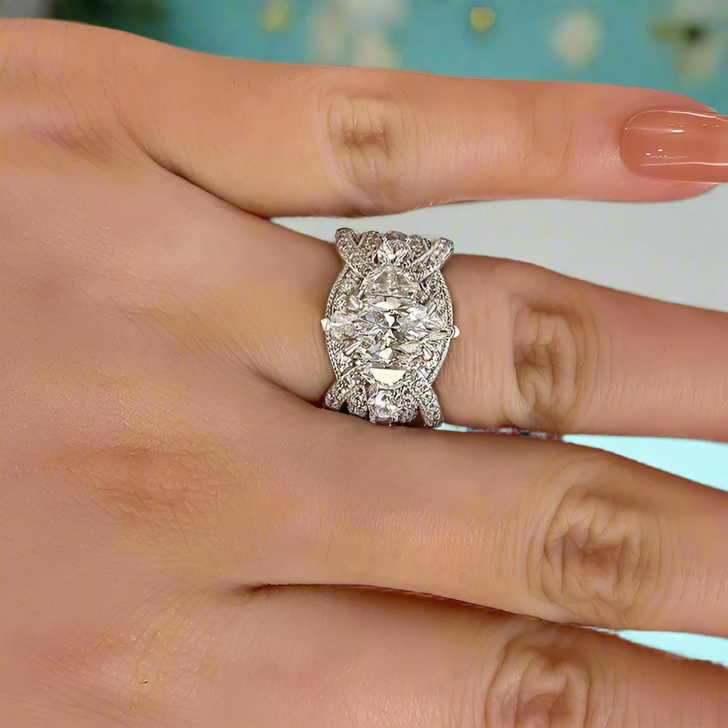 1.5 Ct Marquise Cut Insert Wedding Ring Set-Evani Naomi Jewelry