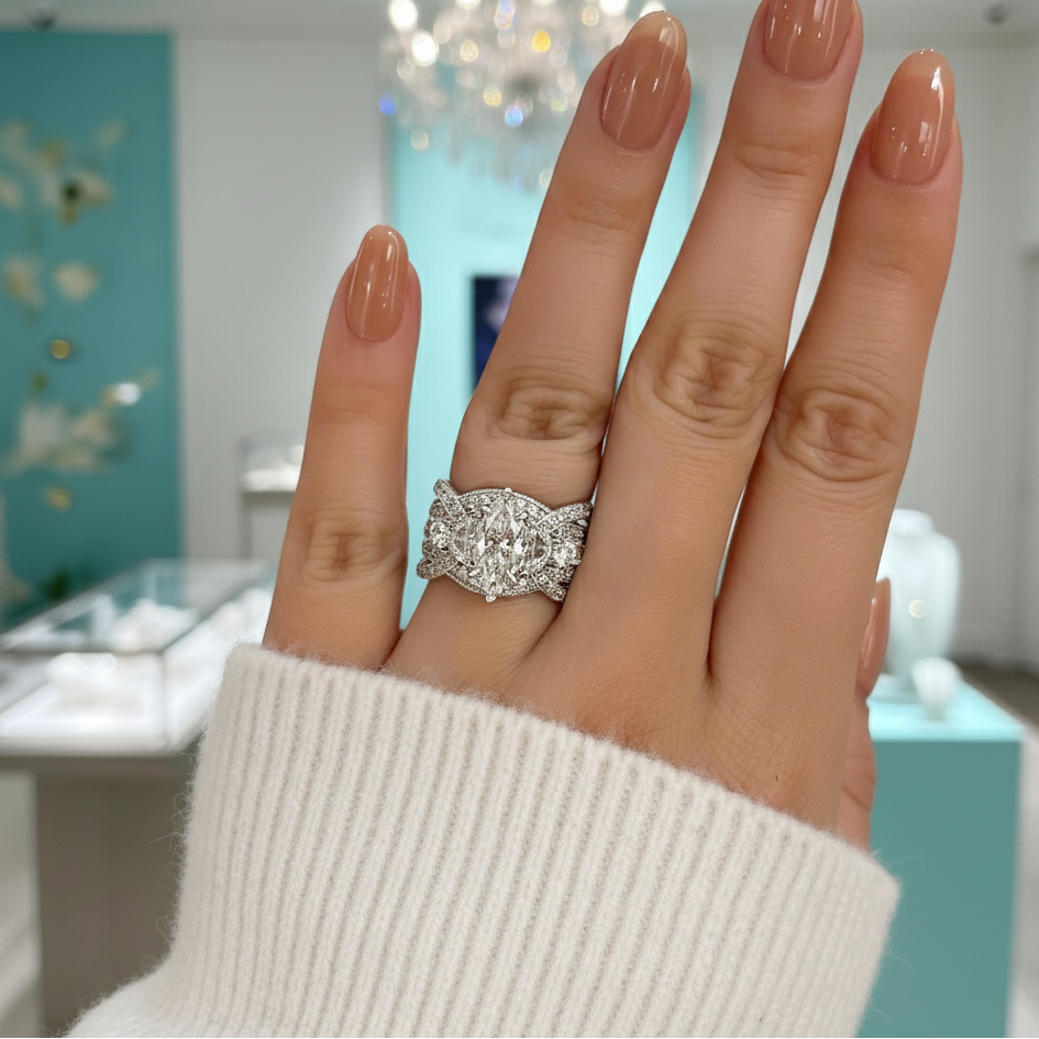 1.5 Ct Marquise Cut Diamond Insert Wedding Ring Set-Evani Jewelry