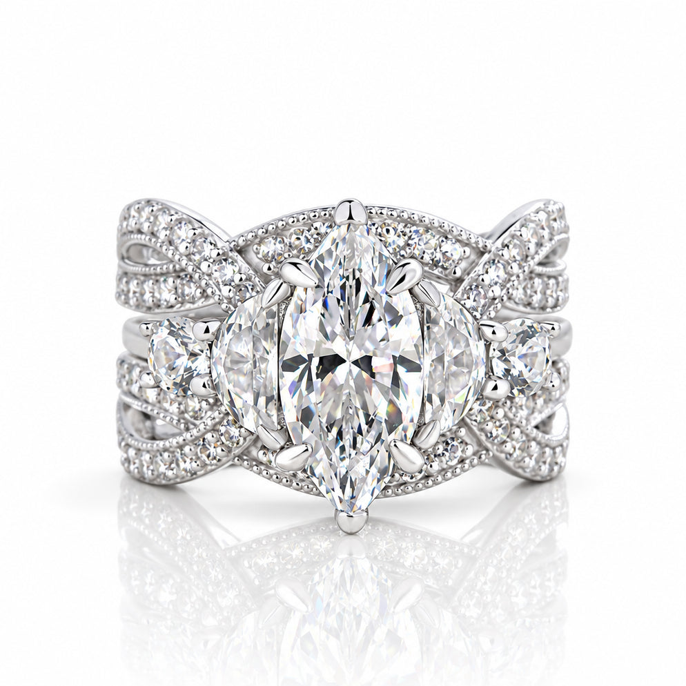 1.5 Ct Marquise Cut Diamond Option Insert Wedding Ring Set - Evani Naomi Jewelry