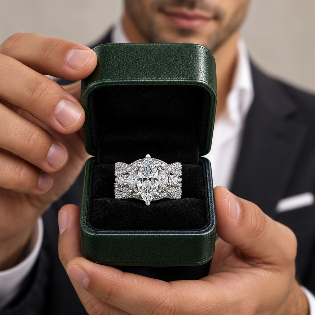 1.5 Ct Marquise Cut Diamond Option Insert Wedding Ring Set - Evani Naomi Jewelry