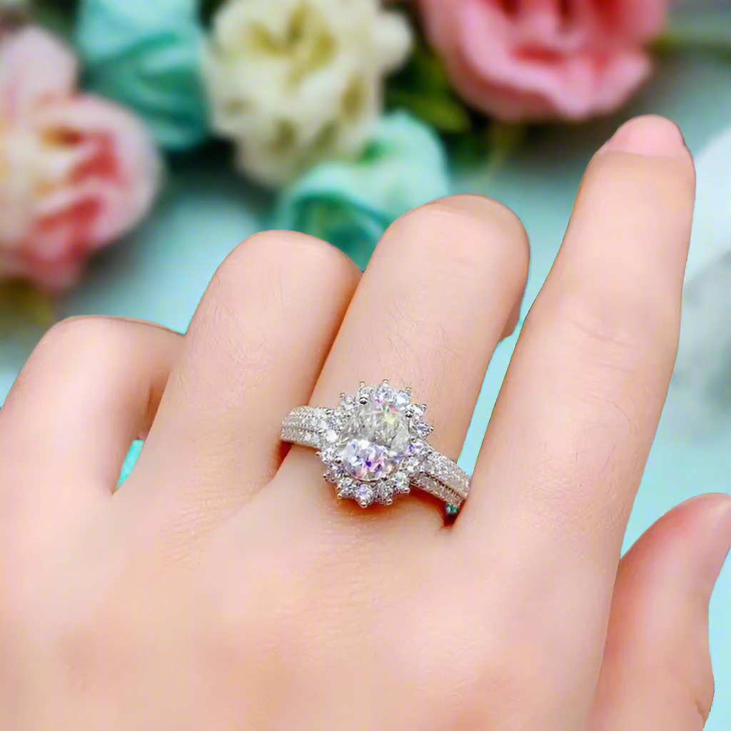 1.5 Ct Oval Cut Crackling Stone Engagement Ring-Evani Naomi Jewelry