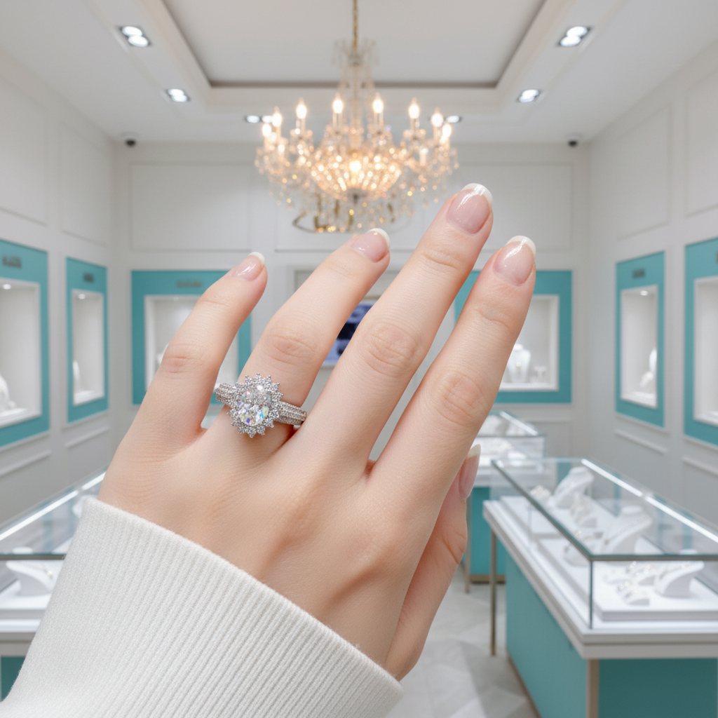 1.5 Ct Oval Cut Crackling Stone Engagement Ring-Evani Jewelry