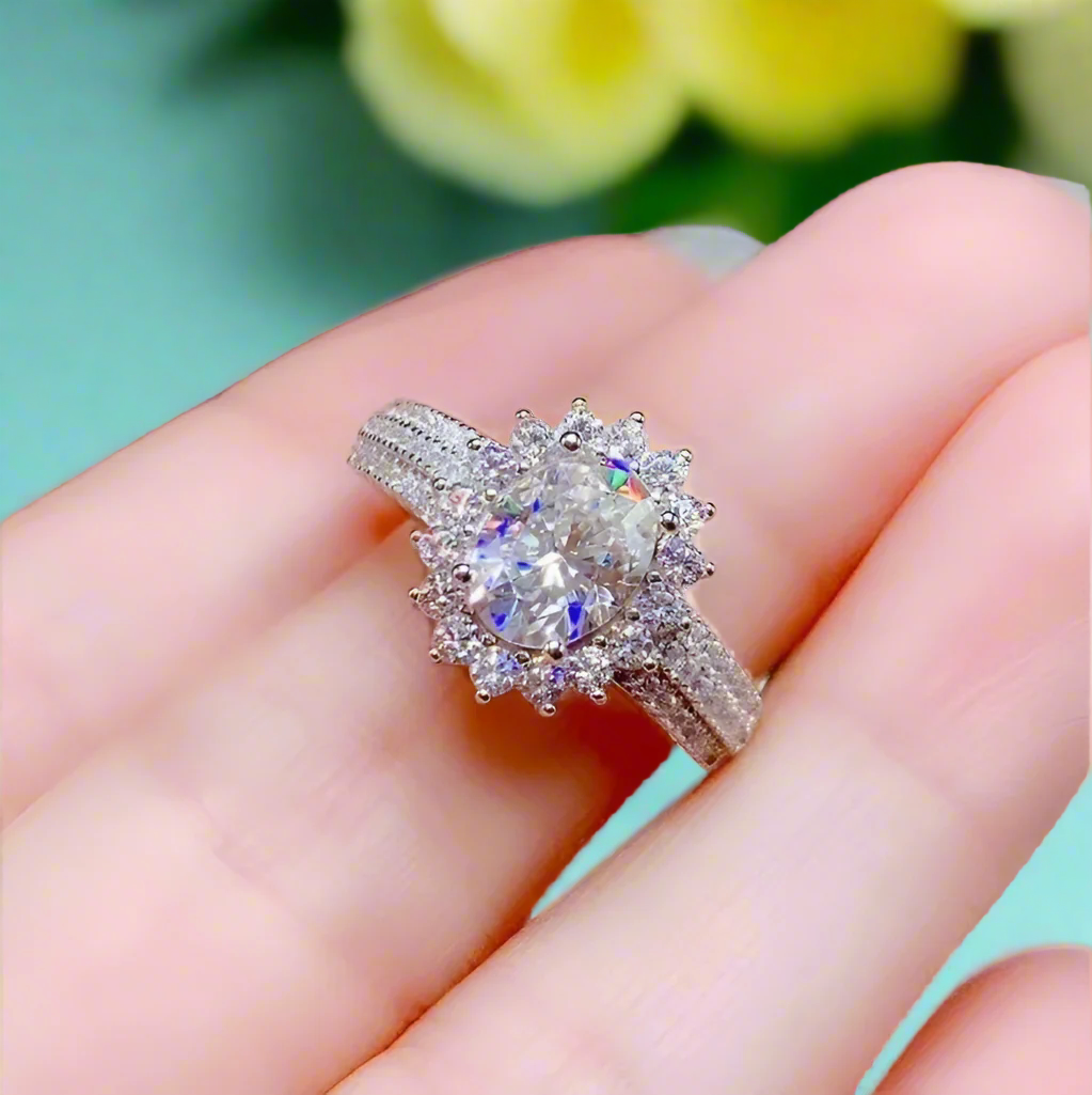 1.5 Ct Oval Cut Crackling Stone Engagement Ring-Evani Naomi Jewelry