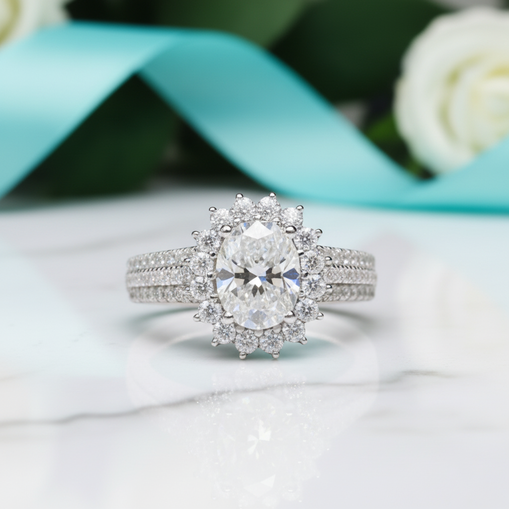 1.5 Ct Oval Cut Crackling Stone Engagement Ring-Evani Jewelry