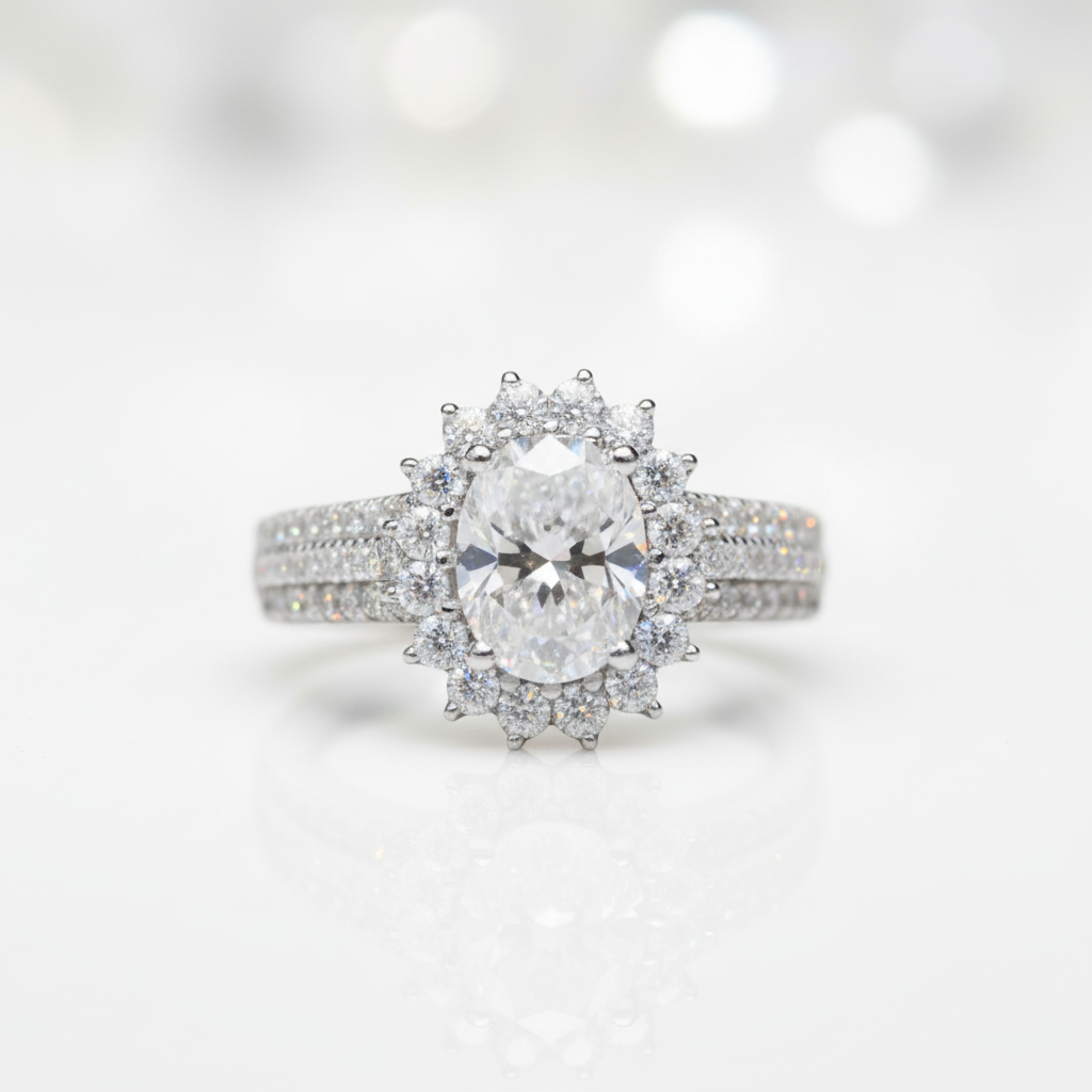 1.5 Ct Oval Cut Crackling Stone Engagement Ring - Evani Naomi Jewelry