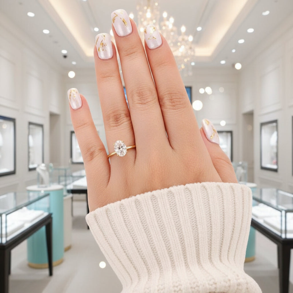 1.5 Ct Oval Cut Diamond Hidden Halo Engagement Ring-Evani Jewelry