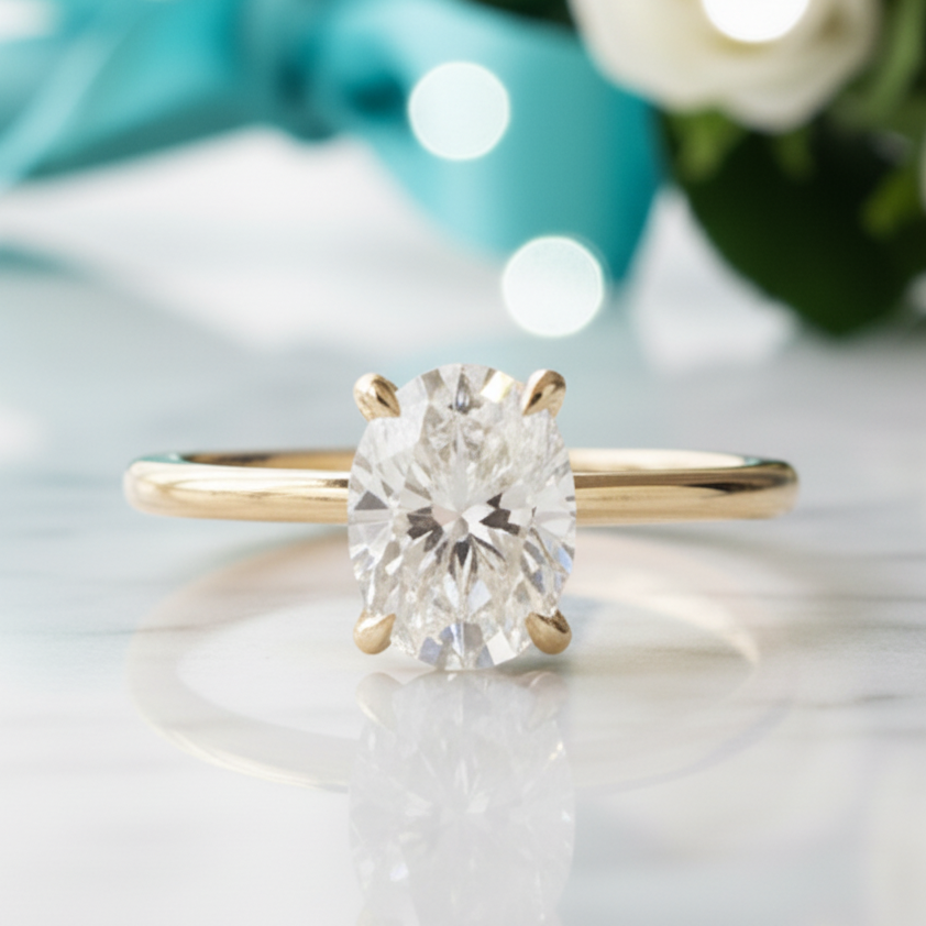1.5 Ct Oval Cut Diamond Hidden Halo Engagement Ring-Evani Jewelry