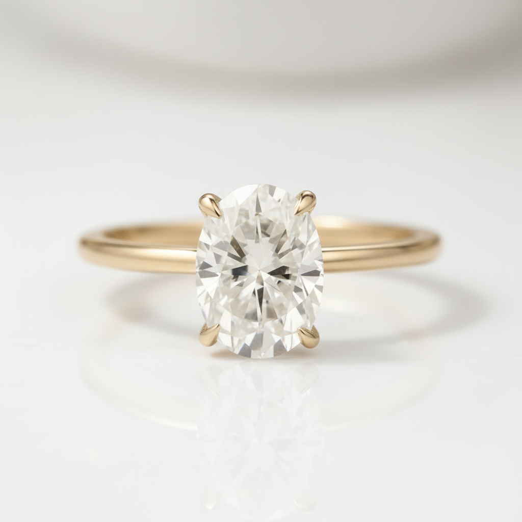1.5 Ct Oval Cut Diamond OptionHidden Halo Engagement Ring - Evani Naomi Jewelry